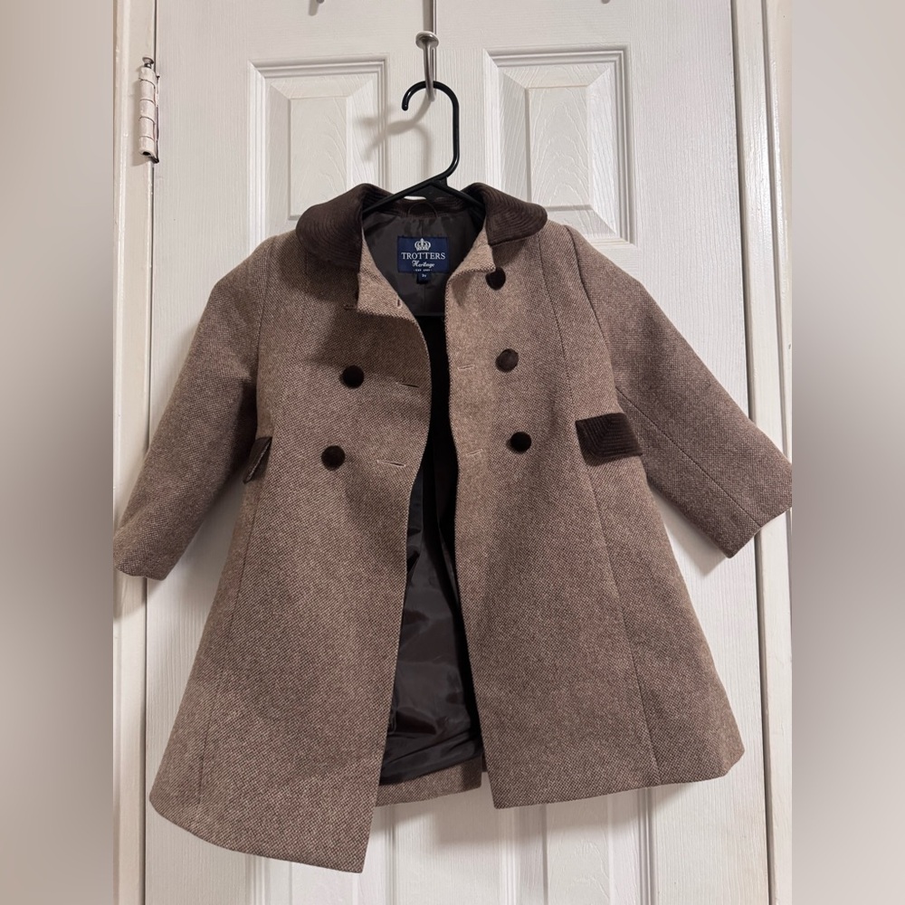 TROTTERS HERITAGE Classic coat Girls Brown size 2y 100% Wool